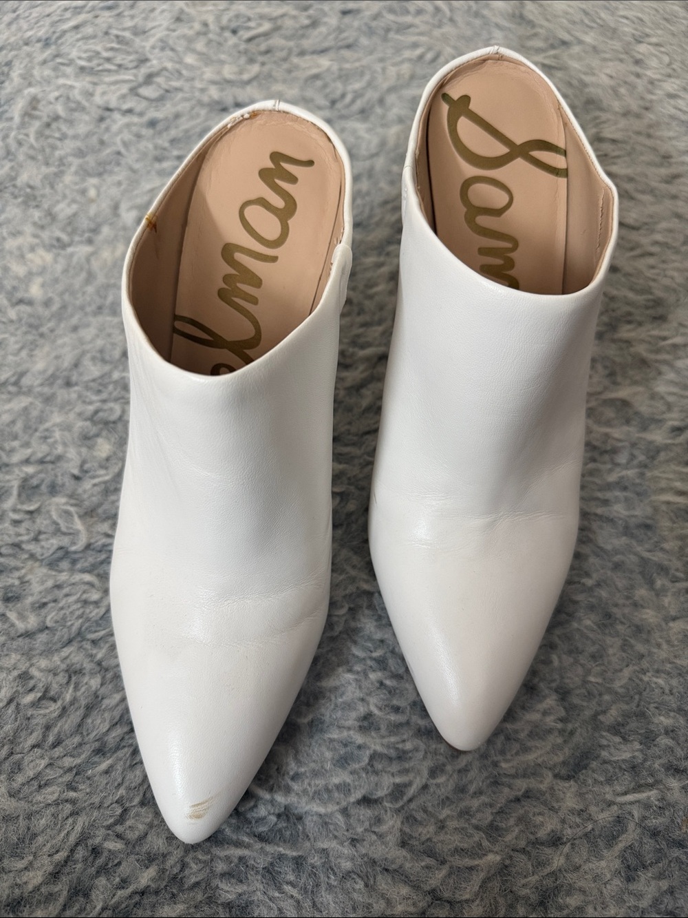 Sam Edelman White Pointed-Toe Mule Booties with Slip-On Vamp